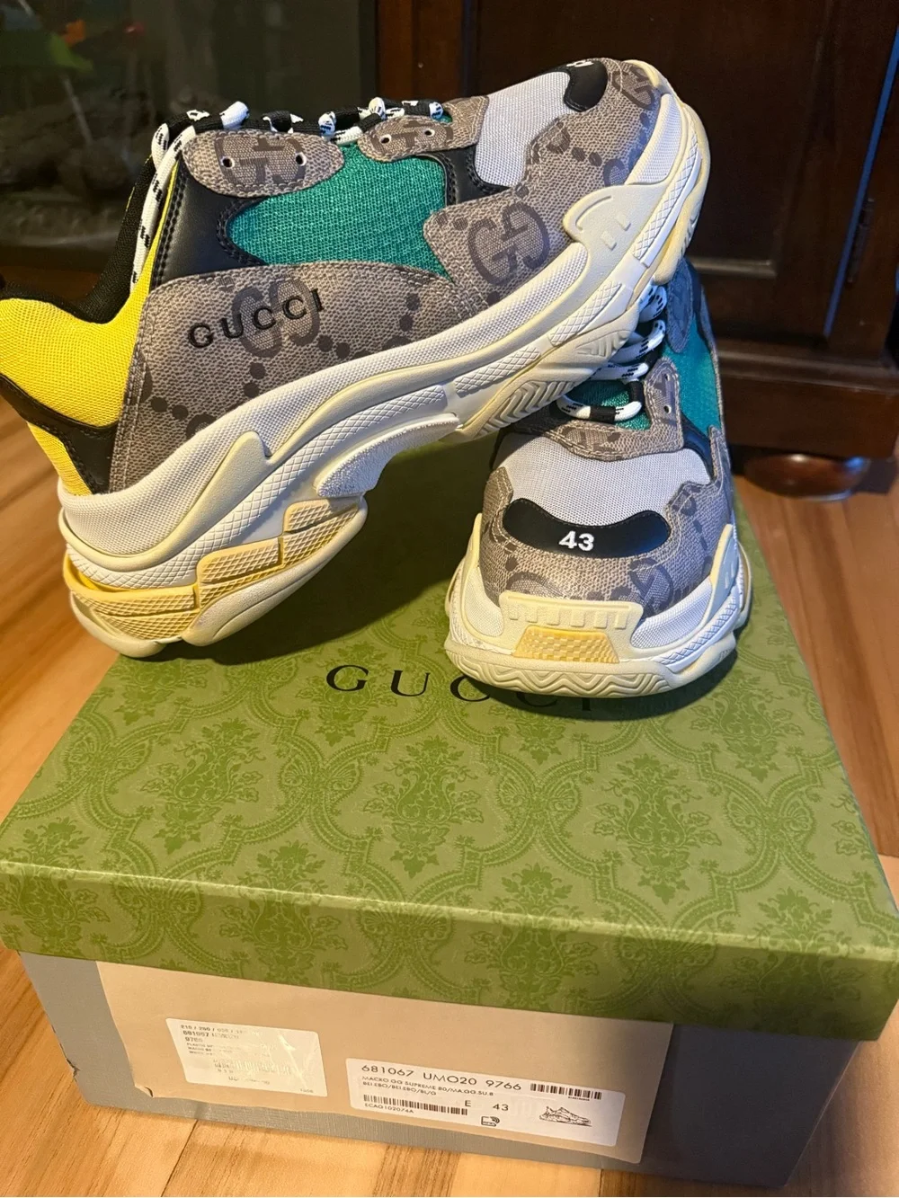 New In Original Box Balenciaga Gucci X Hacker Project Triple S Sneakers Size 43